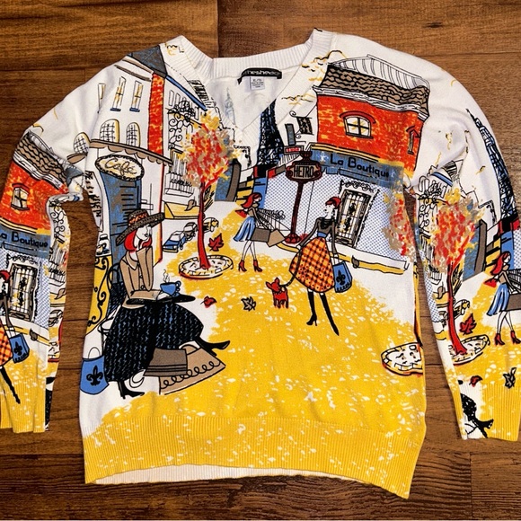 Clotheshead • X-Large • Multi-Colors W/ Women Shopping In Paris/ Studded Sweater - Picture 15 of 16